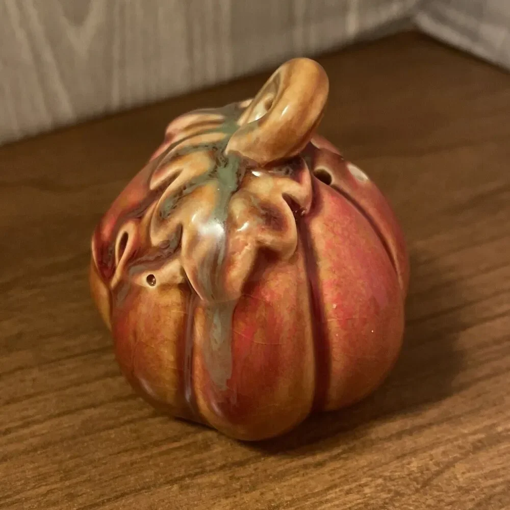 Vintage Salt And Pepper Shakers Ceramic Pumpkins Gourds Orange And Green